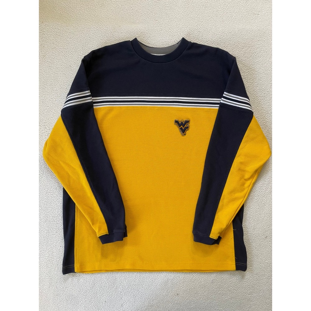 Athletech Mens Large Long Sleeve Shirt Gold Navy West Virginia Mountaineers WV